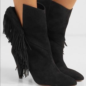 Aquazzura Wild Fringe 90 Fringed Suede Ankle Boots In Black, 40